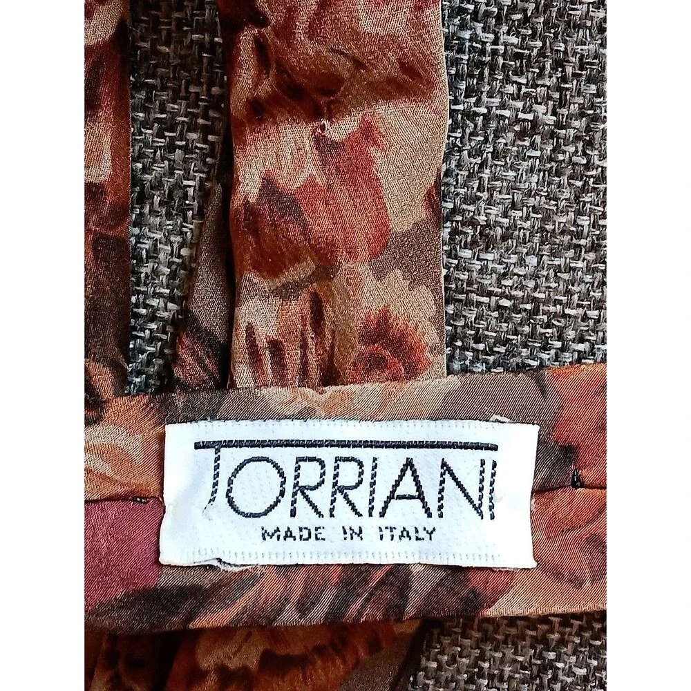 Tie 70s 80s 90s Y2K Mens Torriani Silk Brown Floral 3.75 Wide 58 Long